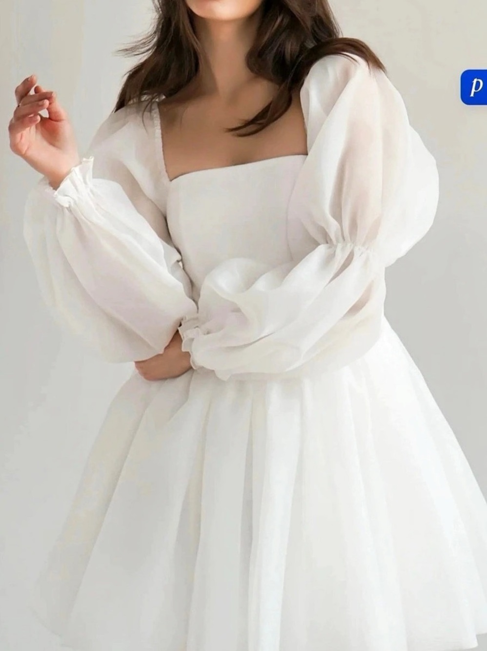 Mini Wedding Dress Square Neck Puff Sleeve Size US 18